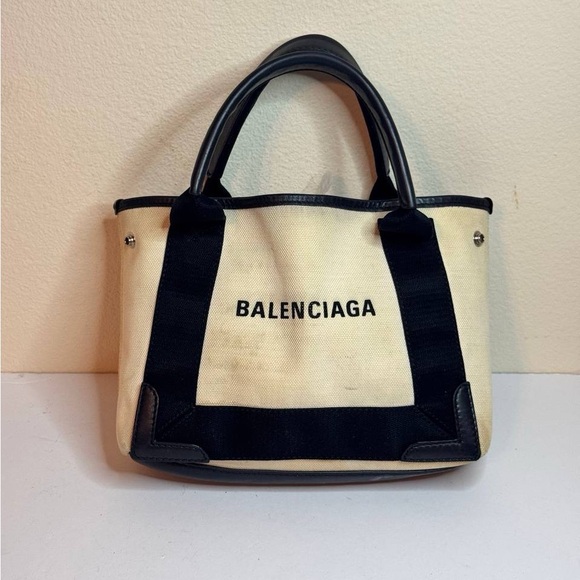 BALENCIAGA Black/Cream Mini XS Tote Handbag - Picture 1 of 12